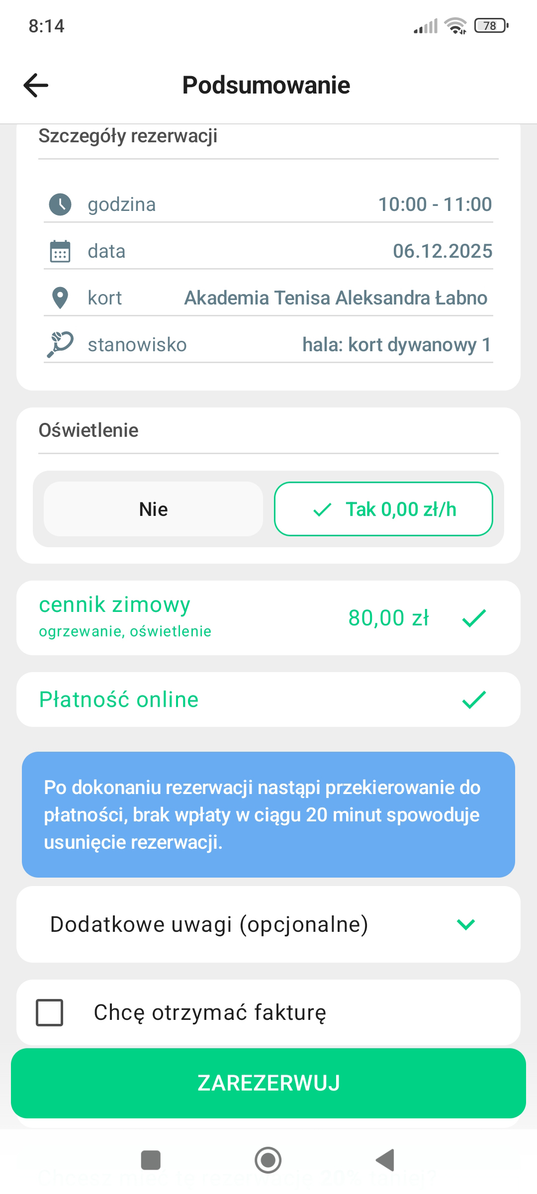 Rezerwacja kortu tenisowego - widok 2
